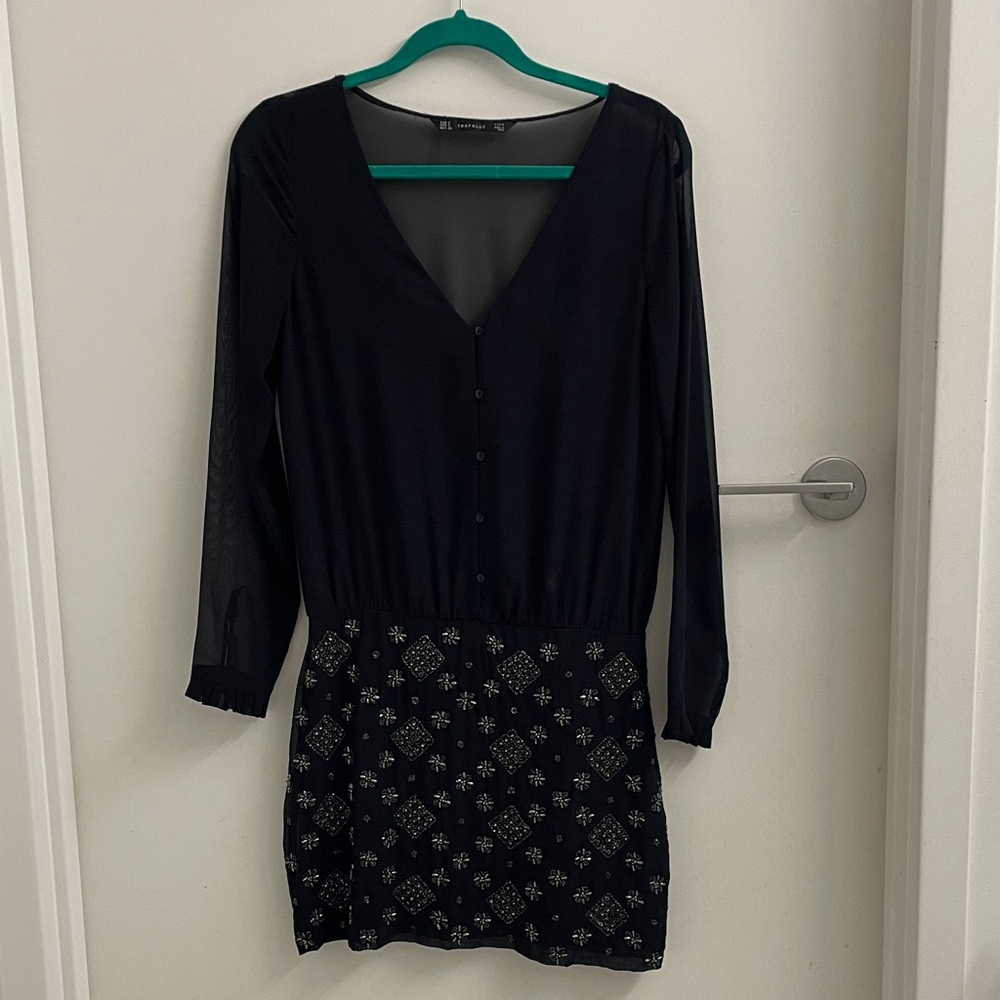 Zara Sheer Mini Dress with Beaded Skirt